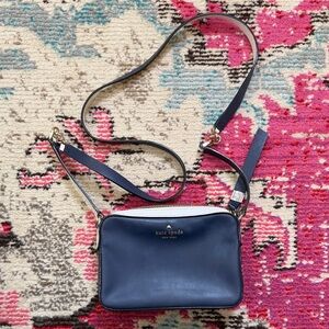 kate spade Navy White Leather Crossbody with Gold Hardware